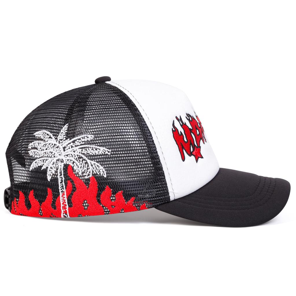 Unisex Magari Flame Embroidery Adjustable Net Baseball Hat Sun Caps Spring Summer Outdoor Sport Travel for Women Men
