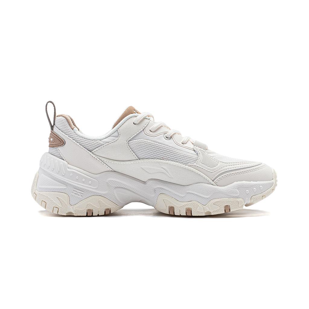 Li Ning Soft Rebound Shock Absorption Retro Thick Sole Height Increasing Low Top Casual Shoes Women Sneakers White AGCT424-1
