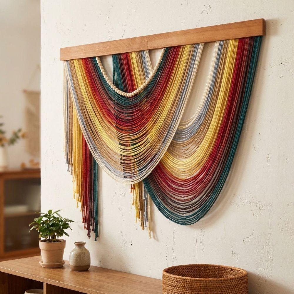 Wooden Bohemian Wall Decor Wall Art Aesthetic Handmade Tassel Tapestry Hand-Woven Cozy Handmade Macrame Wall Hanging Household