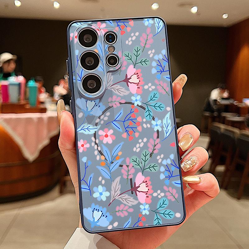 Custodia con Motivo Floreale a Cartone Animato Per Samsung Galaxy S26 Ultra S25 Edge S24 Plus S23 FE S22 A17 A54 A55 A56 A57 5G Magnetica Per Magsafe Copertura Opaca