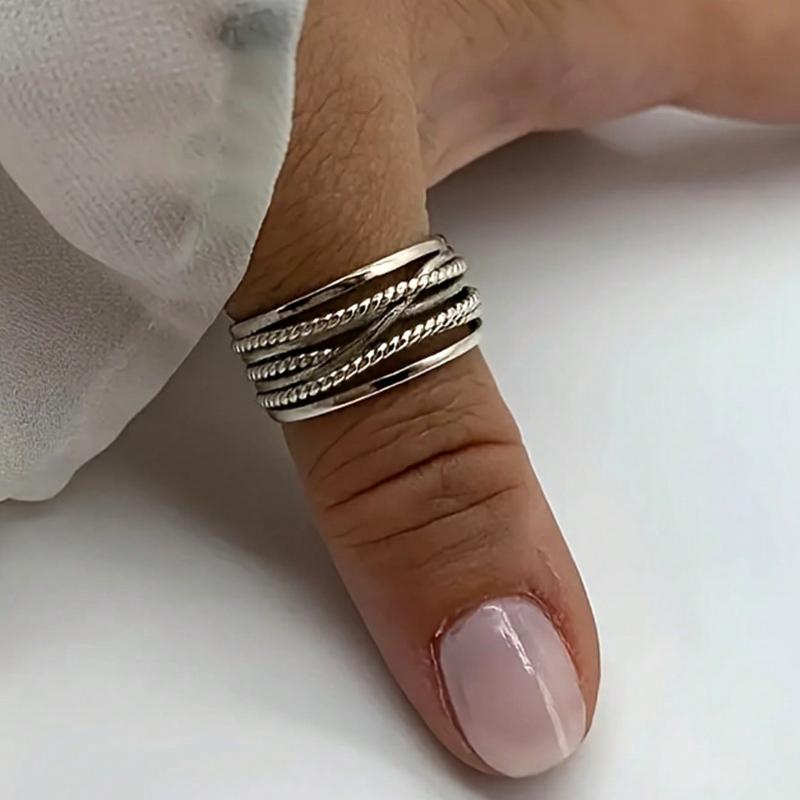 

1 шт. Винтажное кольцо в королевском стиле, вязаное большим пальцем, многослойное открытое кольцо, толстое регулируемое кольцо, прочное богемное элегантное кольцо, женское украшение на все сезоны