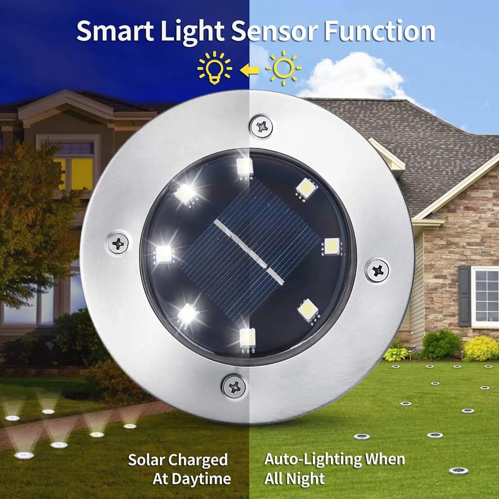 8/20LED Led Lamp Garden Decor Solar Power Disk Light Outdoor Garden Solar Underground Light Deck Light Spotlight Buried Solar