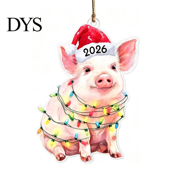 Year of 2026 Commemorative Keepsakes Christmas Animal Hanging Ornaments with Lanyard, Cute Double Sided Pendant Tree Accessories Santa Hat,