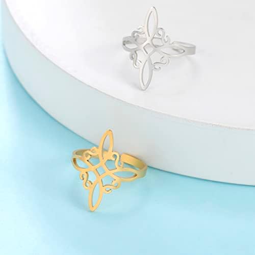UNIFT Hex Knot Ring for Women Stainless Steel Geometric Style Elegant Chic Irish Celtic Knot Adjustable Ring Witchcraft Amulet Jewelry