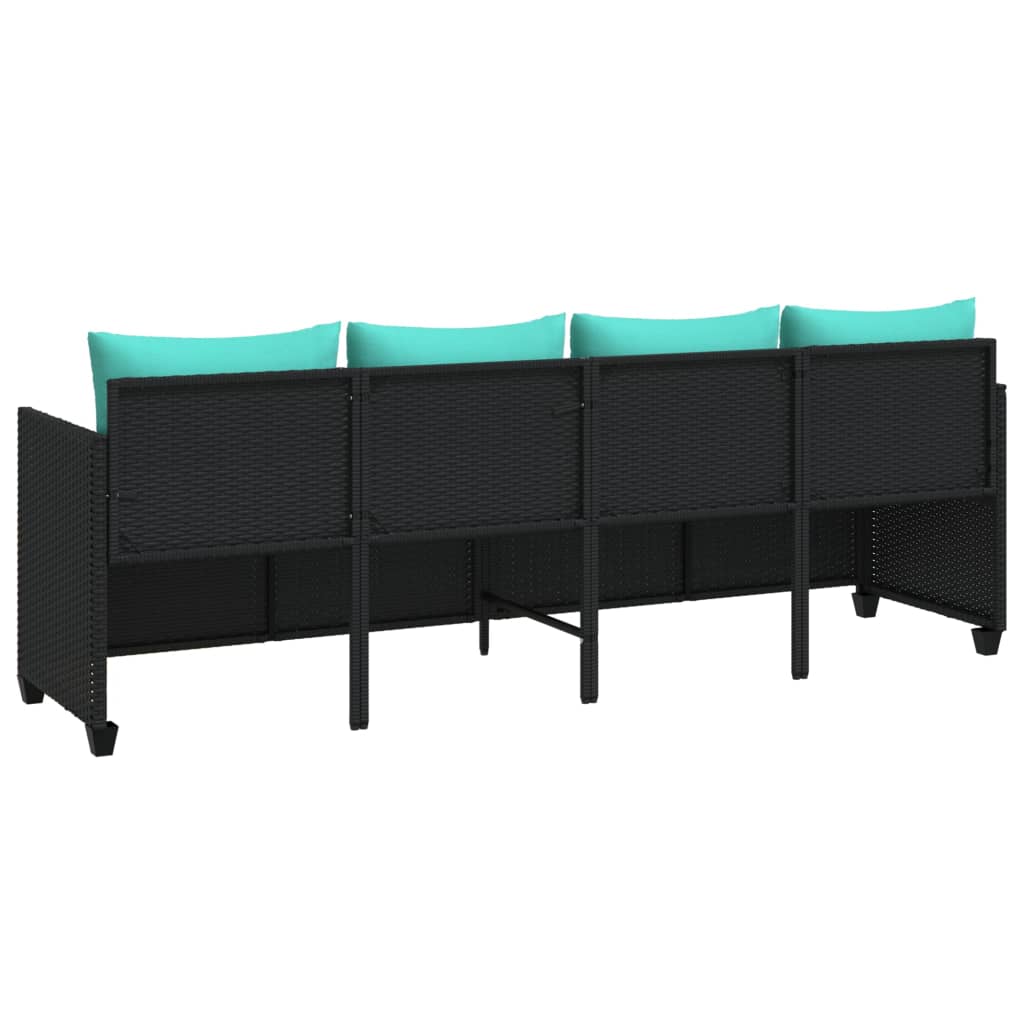 Sun Lounger with Cushions Black Poly Rattan
