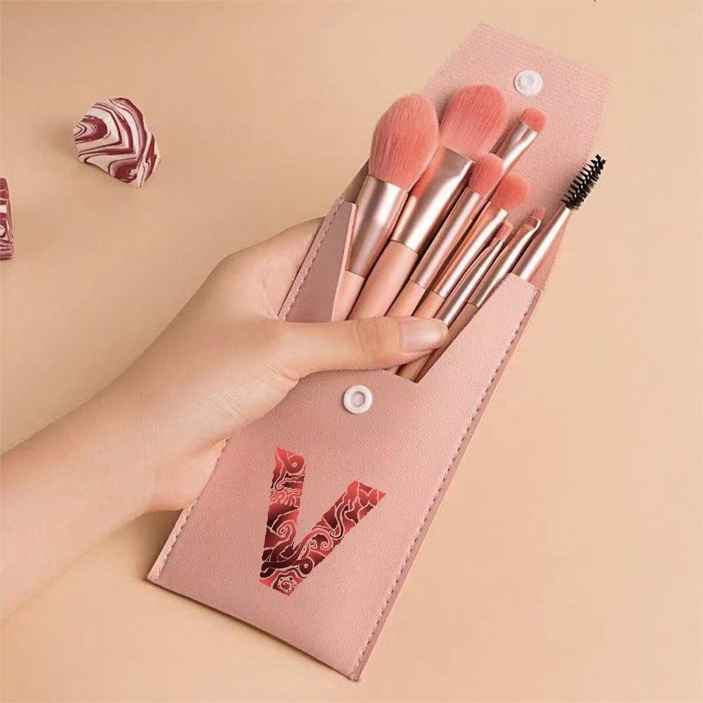 8Pcs Pink Makeup Brushes Set Professional Eyeshadow Brushes With Portable Case For Travel Engrave Image Pattern
