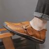 Men's Slip-On Comfortable Flat Bottom Leather Shoes Male Breathable Outdoor Casual Slip-Over Cowhide Walking Shoes Large Size 48