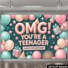 2D Pink Teal 13th Birthday Photography Backdrop, Teenager Girl Party Background