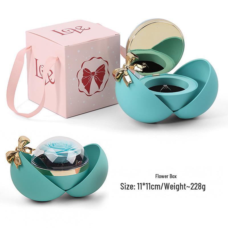 Romantic Bow Rose Jewelry Gift Box: Preserved Flower Necklace & Ring for Valentine's and Mother's Day