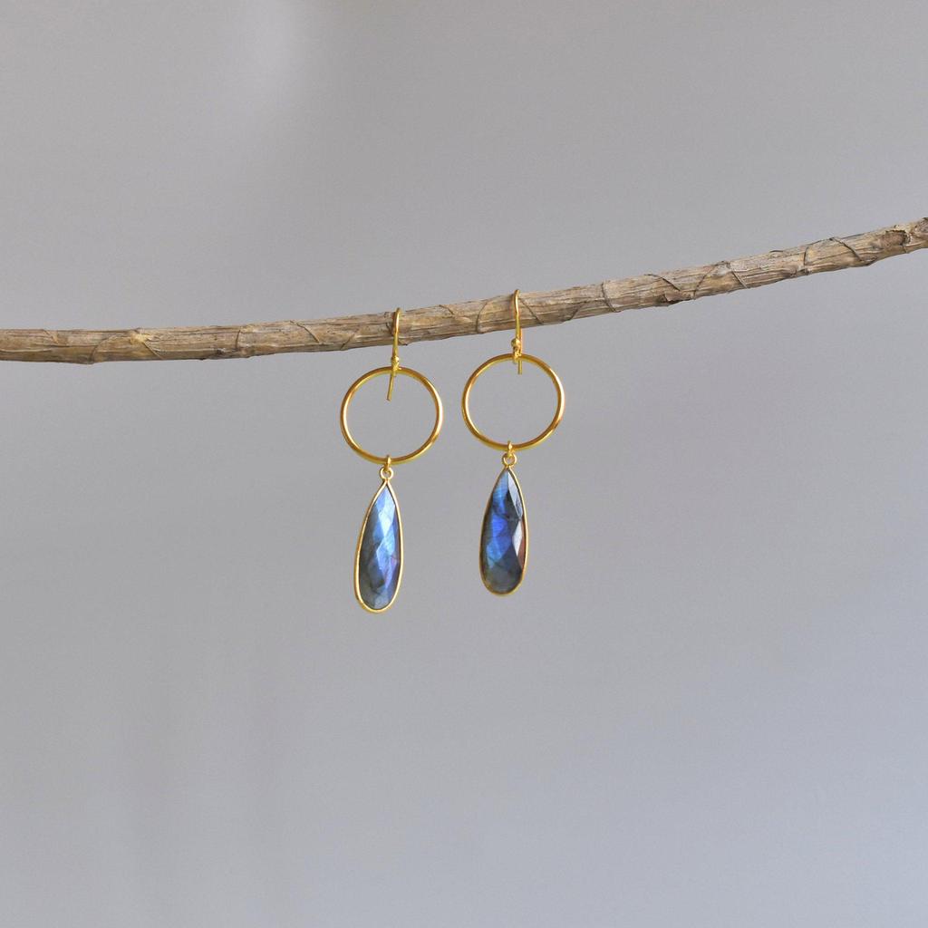 Natural Labradorite stylish hoop cum Dangle, 14K Gold handmade earrings, Flashy gemstone bohemian jewelry for Women, Unique gift ideas
