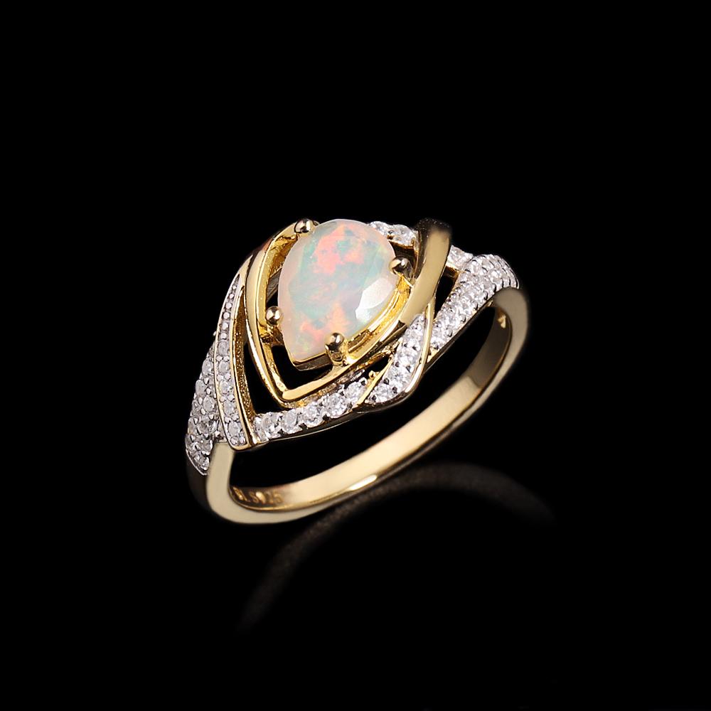 Light luxury 925 sterling silver women's jewelry set natural opal pear 6*8mm gemstones earrings ring for Birthday Banquet wear