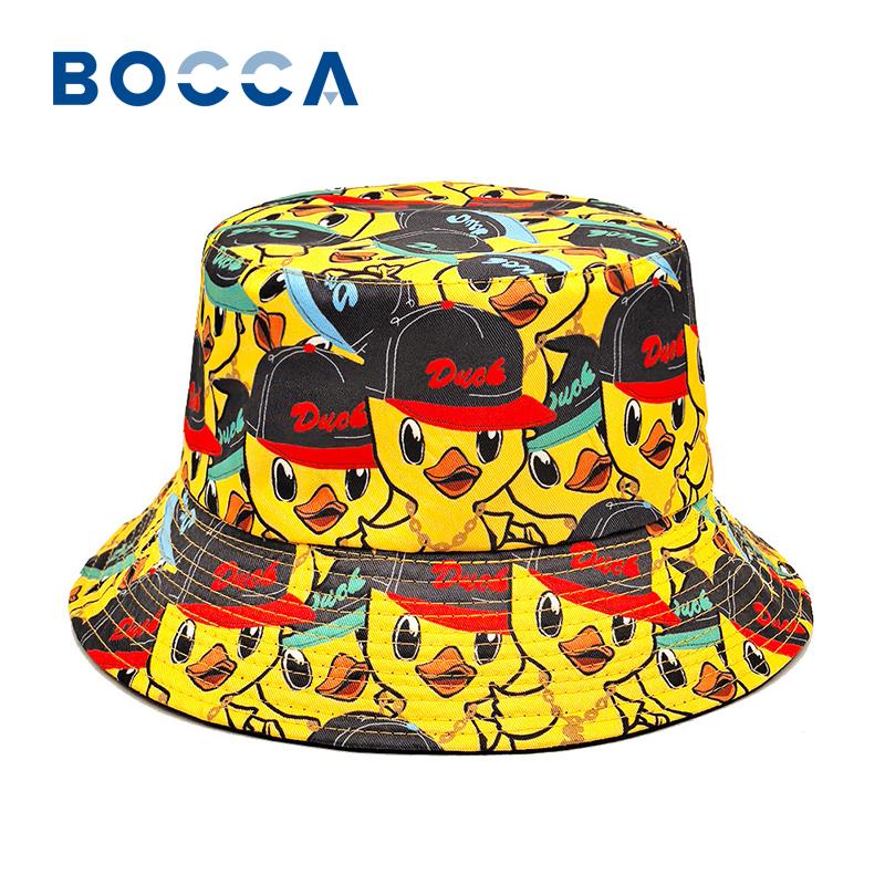 Bocca Cartoon Duck Bucket Hat Cool Cute Pattern FisherUnisex Hats Yellow Duck Printing Panama Cap For Unisex Women Reversible Outdoor