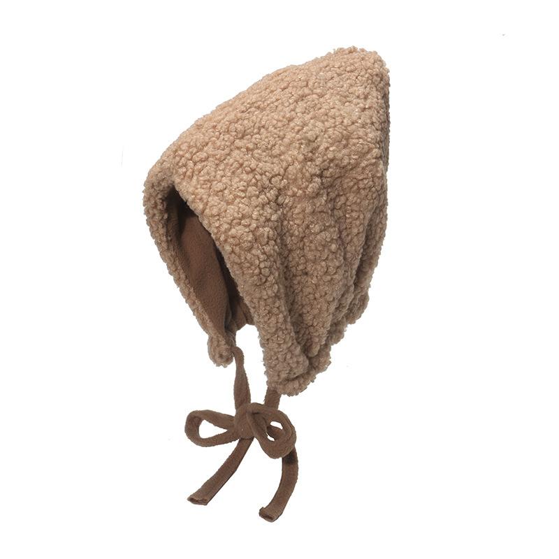Korean Version Lace-up Plush Lei Feng Hat Autumn and Winter Lamb Wool Warm Hat Children's Cute Bag Head Thickened Ear Protection Cold Hat