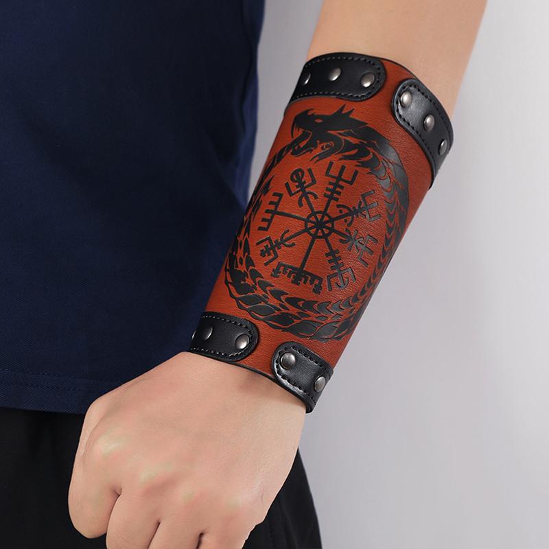 Odin Runes Wide Bangle Viking Compass Punk Dragon Head Leather Bracelet Men Wristband Jewelry Gift