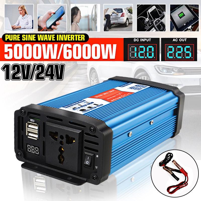 DC 12V/24V To AC 110V/220V Peak Pure Sine Wave Voltage Transformer Converter Adapter Solar Car Power Inverter 5000W 6000W