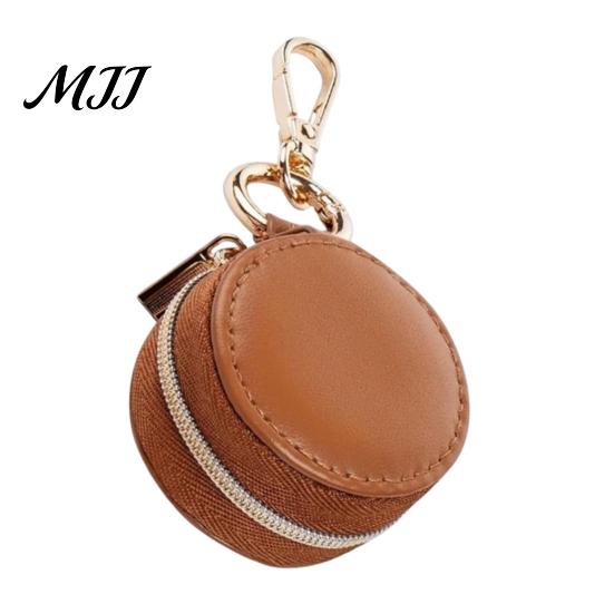 Zippered Jewelry Storage Bag Portable Box Keychain, PU Leather Travel Organizer Case, Soft Compact Accessory Velvet Lining Secure Zipper Closure