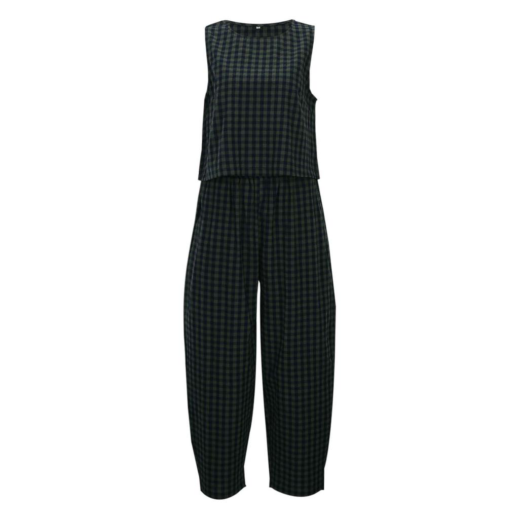 Women's 2026 New Printed Plaid Loose Casual Sleeveless Vest and Pants Set