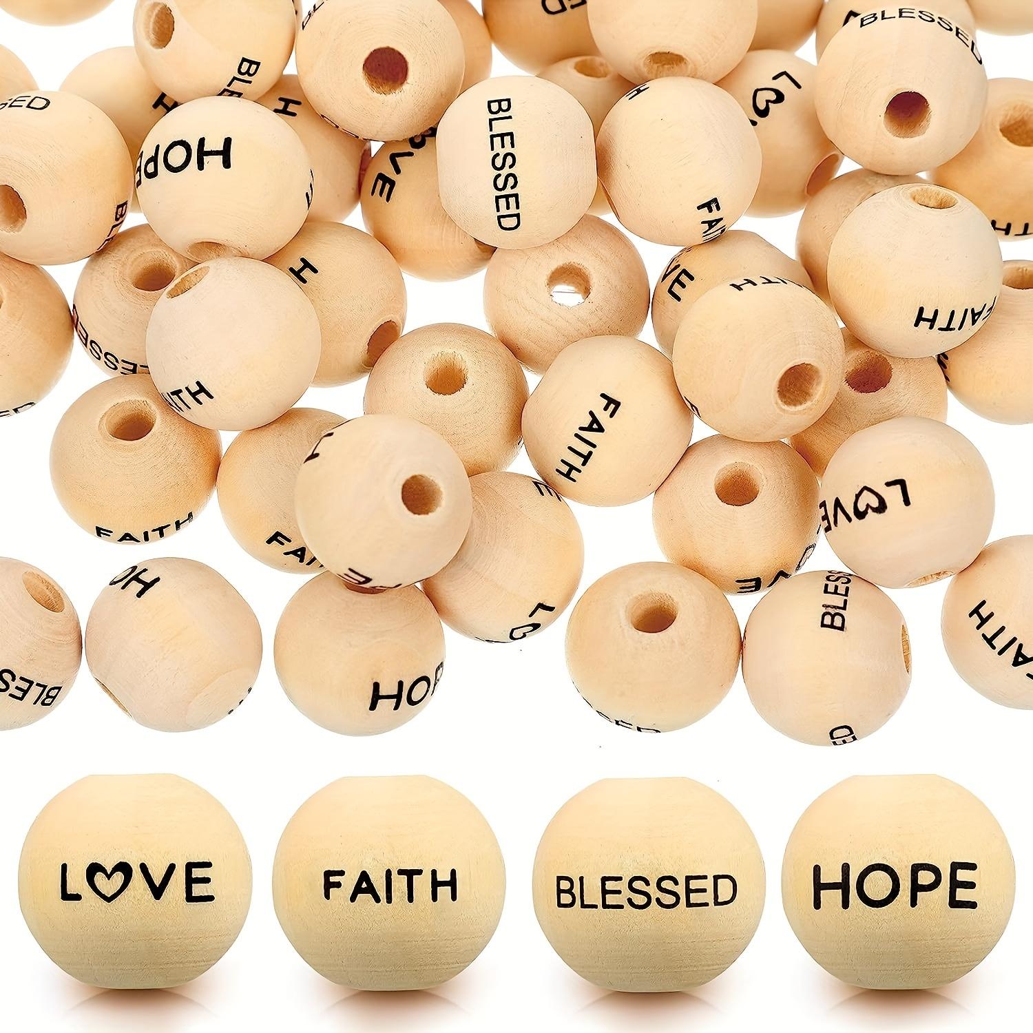 40pcs Words Beads Inspirational Wooden Beads Greeting Words Beads Hope Faith Love Blessed Greeting Words Message Beads For DIY