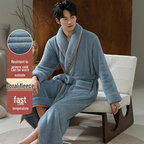 Women's Coral Fleece Long Bathrobe - 2025 Autumn/Winter, Warm & Simple Solid Color Homewear