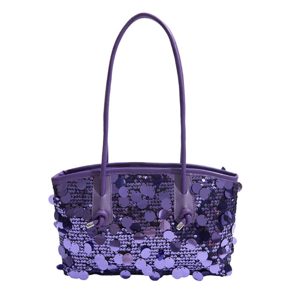Fashion Shiny Sequin Tote Bag Sequined Fashion Glitter Shoulder Bag Underarm Bag Large Blingbling Handbag Outdoor фиолетовый
