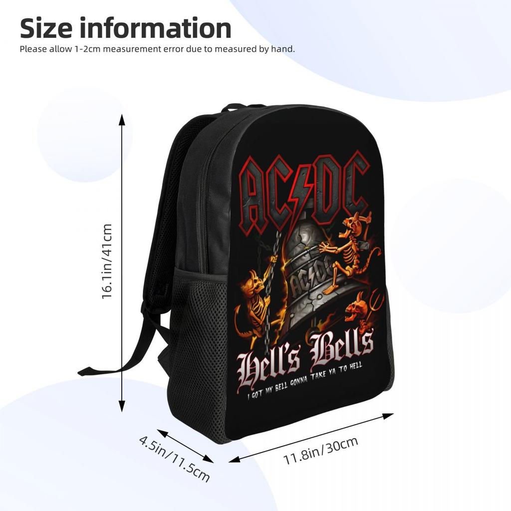 Hells Bells AC DC Sacs à dos pour Femmes Hommes Résistant à l'eau Collège École Vintage Rock Sac Impression Sacs à livres