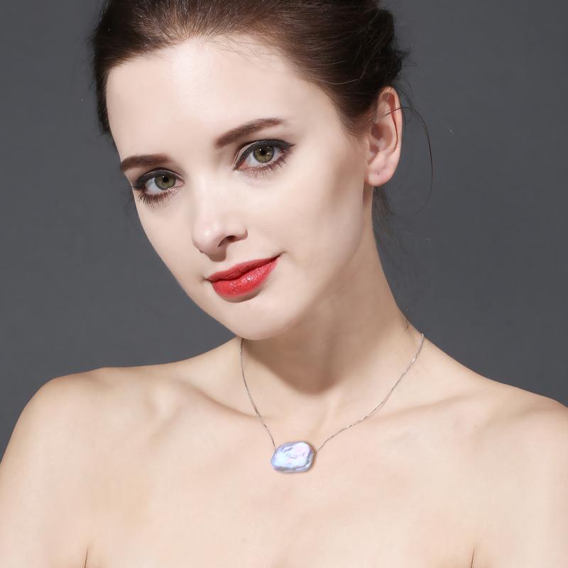 LSOOYH Natural Freshwater Big Baroque Pearl Pendant Classic Silver Color Pendant Necklaces For Women Girl Birthday Gift
