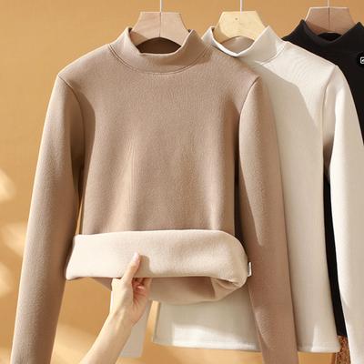 Autumn and Winter Velvet Thickened Stand-up Collar Inside and Outside, Bottoming Shirt, Thin and Comfortable Warm Top for Women