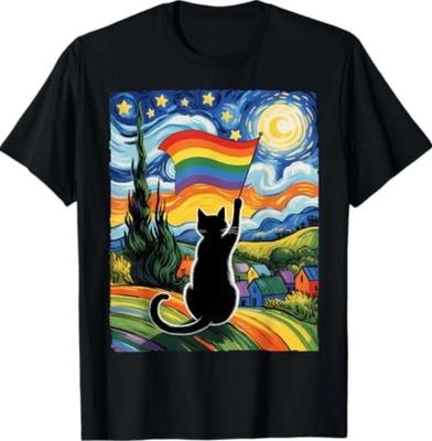 Gay Pride Katzenkunst Katzen Sternennacht Stil LGBTQ Pride Unterstützung T-Shirt