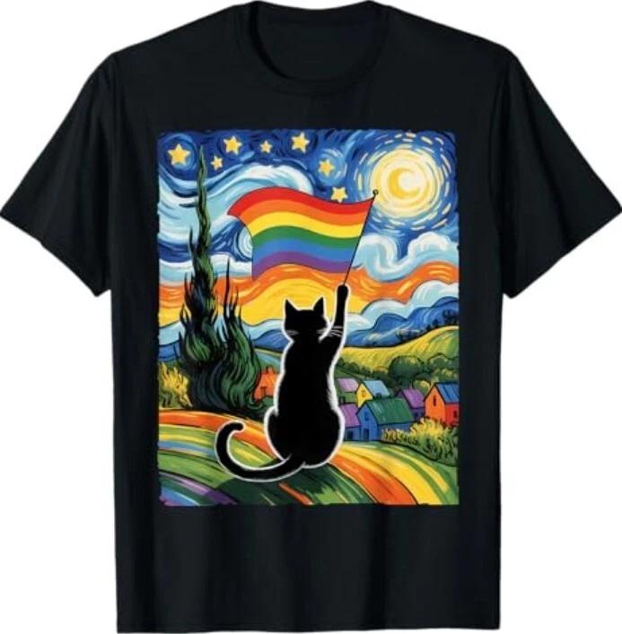 Gay Pride Katzenkunst Katzen Sternennacht Stil LGBTQ Pride Unterstützung T-Shirt