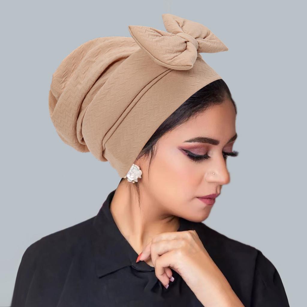 Women's Hijab Solid Color Muslim Turban Bonnet Flower Decor Ramadan Head Wrap Scarf Indian Hat