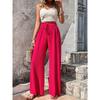 Women's Drawstring Elastic Waist Textured Crinkle Wide Leg Pants Loose Fit Casual Summer Beach Trousers