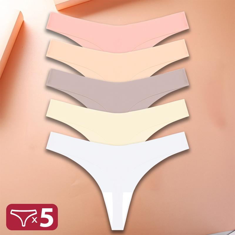 5ks/sada Sexy spodní prádlo G-String Dámské intimní spodní prádlo T-back Bezešvé spodní kalhotky s nízkým pasem Dámské bikiny kalhotky 10 barev XS-XL
