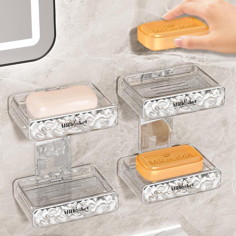 Glacier Wall-Mounted Double-Layer Draining Soap Dish - Punch-Free High-End Holder for Laundry and Bathroom
