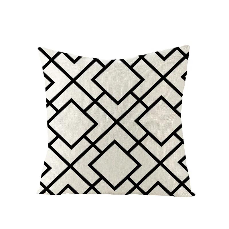 Linen Simple Black White Geometry Cushion Case Modern Nordic Simple Decorative Pillows Case Livingroom Sofa Couch Throw Pillows