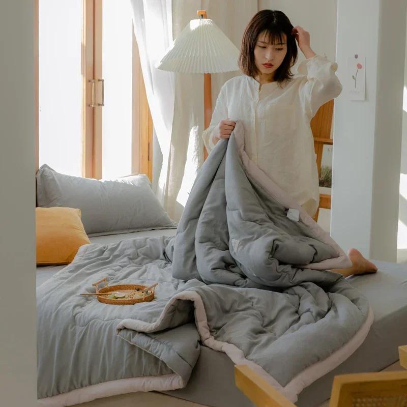 New Summer Quilt with Cooling Fabric Double Sides Cooling Blanket for Bed Silky Air Condition Comforter Home Lightweight Cooled