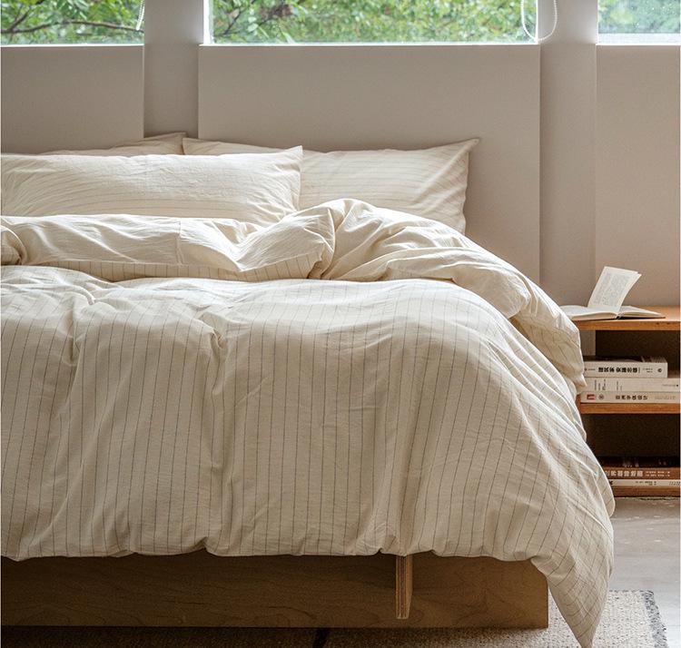 Meiji Nishikawa Minimalistische Streep Katoen Linnen 4-delige Bedset met YKK Rits