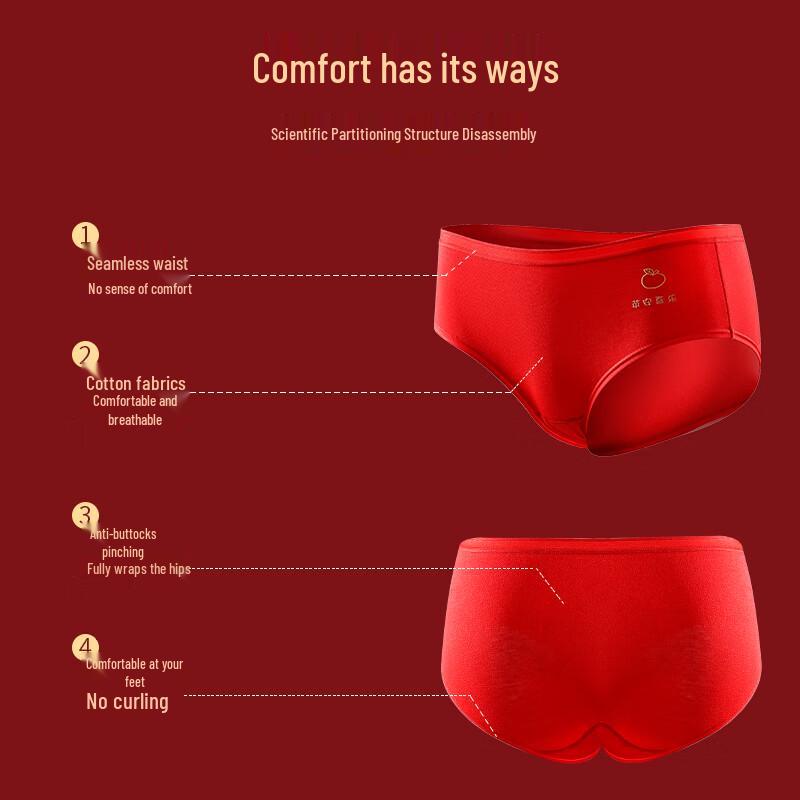 Langsha Women's Red Cotton Antibacterial Briefs