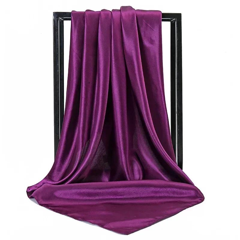 90X90 Satin Silk Scarf Hijab Solid Women Shiny Square Wrap Shawl Head Neck Cover Plain Hair Tie Band Beach Hijab Female Foulard