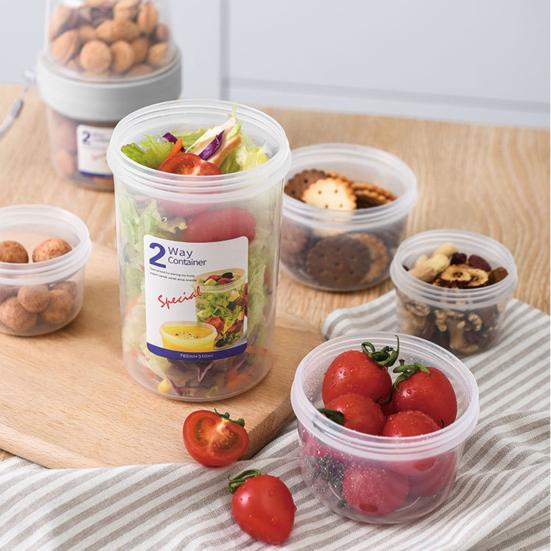 Matbehållare Dubbla Lager Multifunktionell Transparent Bärbar Yoghurt Müsli To-Go Behållare för Baby