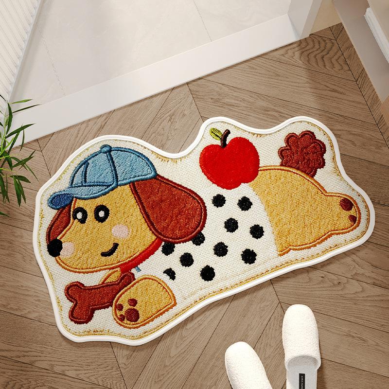 Cartoon Dog Floor Mat Cute Yarn Knit Style Absorbent Rug Non Slip Doormat for Bedroom Living Room Bathroom Home Decor