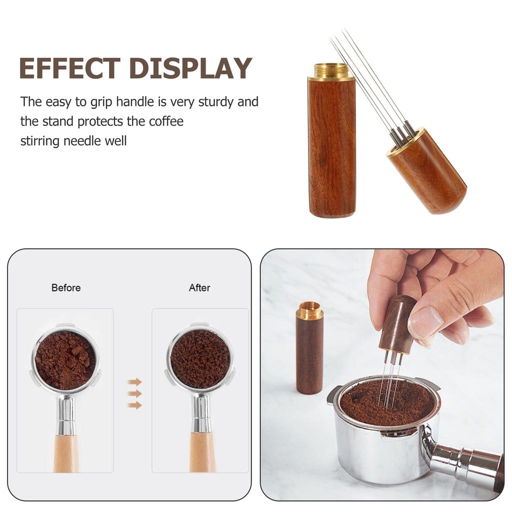 Espresso Coffee Stirrer Needle Wooden Handle Stainless Steel Coffee Powder Stirring Tool Distributor Espresso Distributor