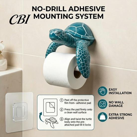 Humid Environment Paper Stand Wall Mount Sea Turtle Toilet Holder, 3D Printed Ocean Animal Practical Home Warming Gift Roll Waterproof Bathroom Tissue