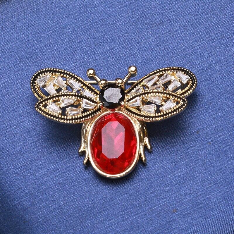 Blucome Big Crystal Bee Brooch Golden Openwork Wings Women Party Clothing Accessories Insect Beetle Brooches