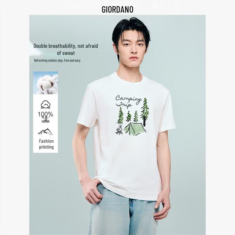 Giordano Men s Mountain Theme Print Cotton Short-Sleeve T-Shirt L