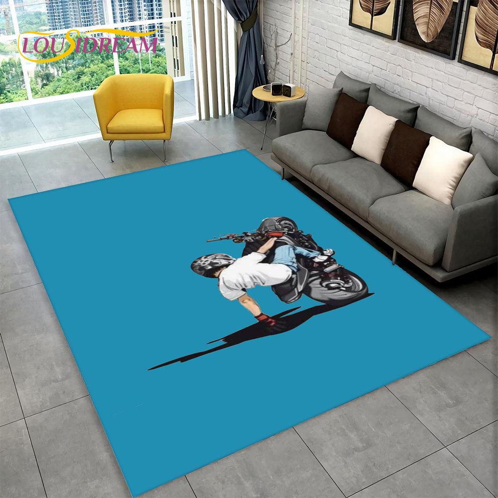 3D Motorcycle Racing Area Rug Large,Carpet Rug for Home Living Room Bedroom Sofa Doormat Decoration,Kid Play Non-slip Floor Mat