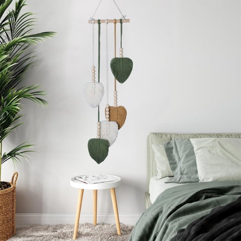 Yarn Woven Wall Art Leaf Tapestry Handmade Wall Hanging Pendant Creative Handwoven Tapestry  Gift