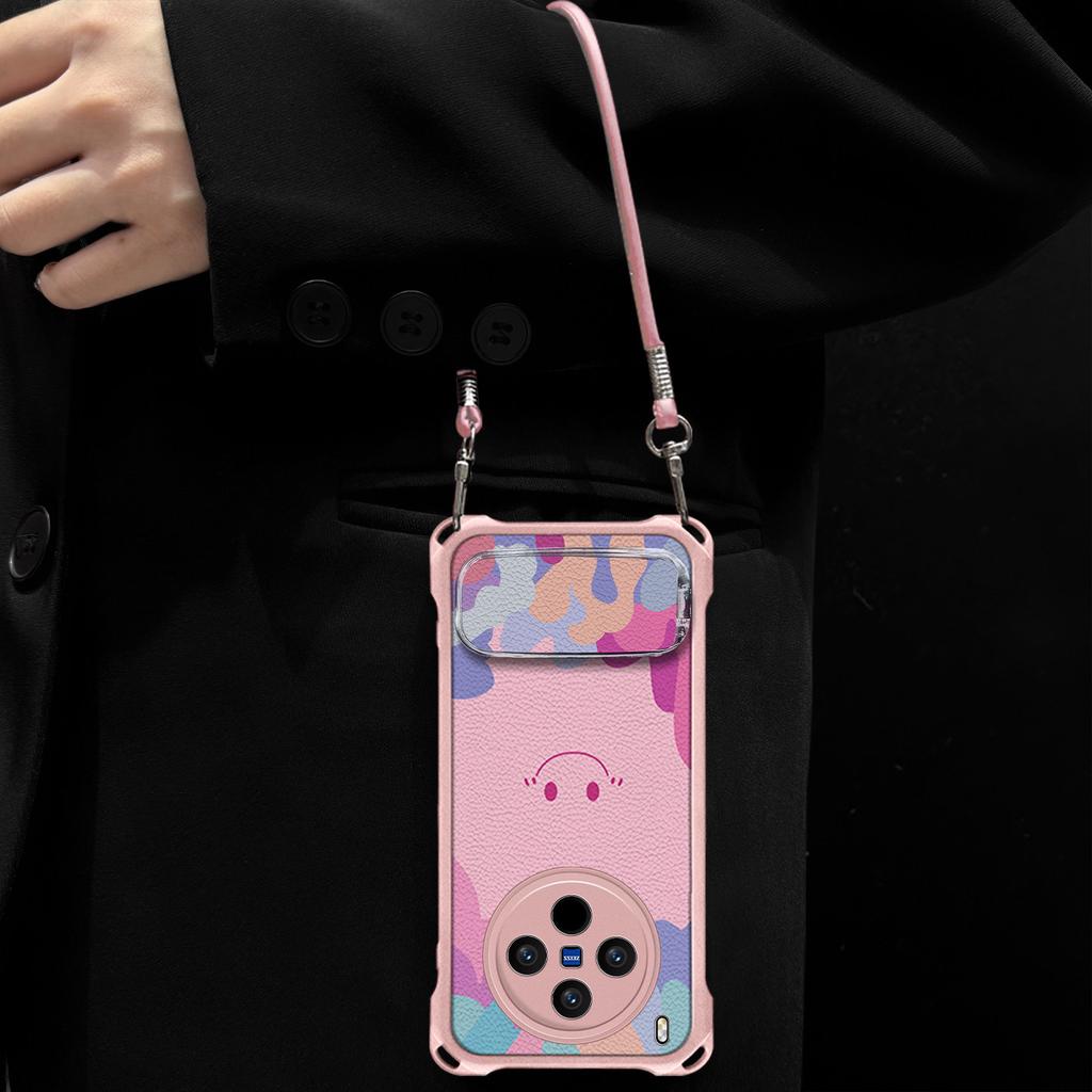 Smiley face is suitable for vivoX300 mobile phone case X200 lanyard bracket X100 Rainbow X90 creative X80 anti-drop cute