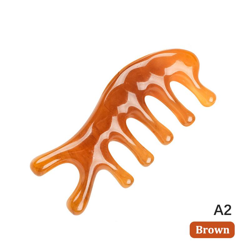 1Pc Pink Brown 5-Tooth Meridian Massage Comb, Resin Large-Tooth Head Massage Tool, 5-Paw Half Round Shap Comb