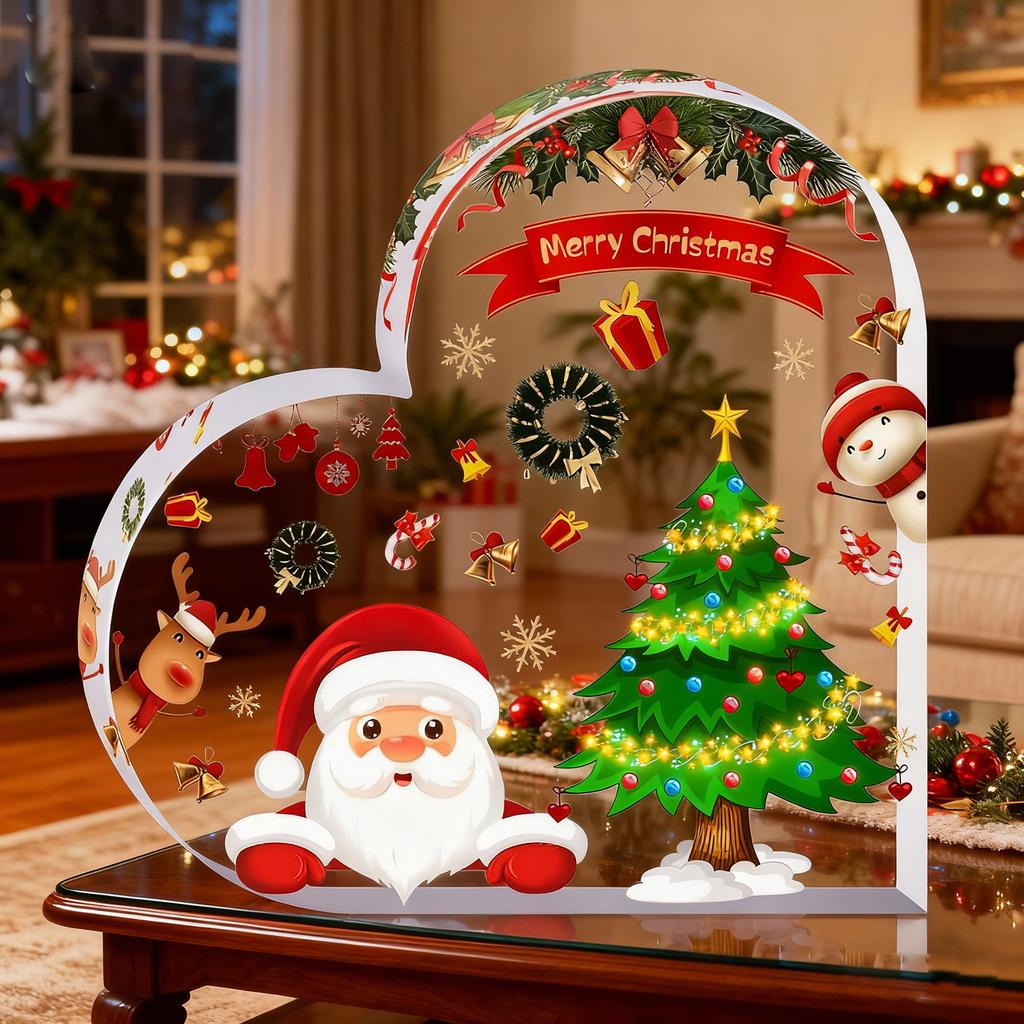 Cute Heart Shaped Christmas Acrylic Ornaments Dining Table Desk Shelf Home Xmas Adornment Christmas Day Gift For Friends