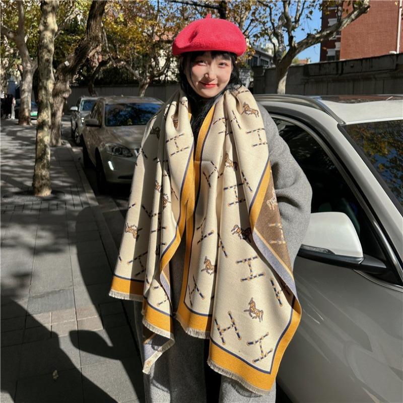 0G thickened version retro bird scarf women's winter high-end warm scarf imitation cashmere shawl